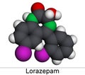 Lorazepam, molecule. It is benzodiazepine with sedative and anxiolytic properties, used to treat panic disorders, severe anxiety,