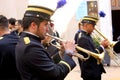 Trumpeters testing and rehearsing their musical instruments during Easter Holidays in Lorca City