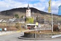 Lorch, Germany - 03 14 2022: Waterfront Lorch am Rhein with Buga 2029 flag Royalty Free Stock Photo