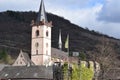 Lorch, Germany - 03 14 2022: church tower of Lorch am Rhein Royalty Free Stock Photo