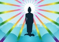 Lord of buddha with light and cloud backward mean begin of hope,belief and faith