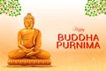Lord Buddha in meditation for Buddhist festival of Happy Buddha Purnima Vesak