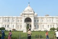 Lord curzon statue in front of Victoria Memorial Hall. Indo-Saracen style with Mughal and British structure and White Makrana