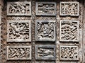 Lord Ganesh with Shiva and ancient indian heroes. Carvings on stone ceiling of 12th century temple Hoysaleswara, India