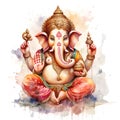 Lord Ganesh, Ganesha, Hand drawn watercolor painting, illustration