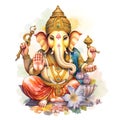 Ganesha statue on white background. Digital watercolor painting.