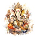 Ganesha statue isolated on white background. Hand drawn watercolor illustration