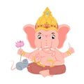 Lord Ganesha elephant with rat flat