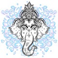 Lord Ganesha hand-drawn beautiful artwork. Doodle style colorful background. High-detailed vector image. Psychedelic.