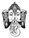 Lord ganesha head with lotus drawing - indian spirit animal elephant tattoo or yoga design