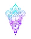 Lord ganesha head with lotus drawing - indian spirit animal elephant tattoo or yoga design