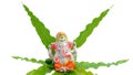 Lord Ganesha small idol pooja prayer at home with ashoka leaves decoration design background