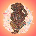 Lord Ganesha on indian mandala background. Asian pattern with leaves and flowers. Yoga style print. Colorful vector