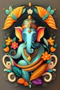 Lord Ganesha with modern floral style poster