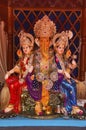 Lord Ganesha with Rddhi and Siddhi, Nagnathpar Sarvajanik Ganapati Mandal Trust, Pune, Maharashtra, India.