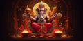 lord ganesha red body four arms his consort sittiing