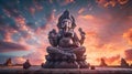 Lord ganesha sculpture at beautiful sunset. Goddess ganesh festival