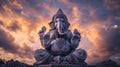 Lord ganesha sculpture at beautiful sunset. Goddess ganesh festival