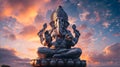 Lord ganesha sculpture at beautiful sunset. Goddess ganesh festival