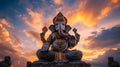 Lord ganesha sculpture at beautiful sunset. Goddess ganesh festival