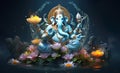 Lord ganesha sculpture on nature background. Ganesh Chaturthi greetings. Generative Ai