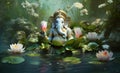 Lord ganesha sculpture on nature background. Ganesh Chaturthi greetings. Generative Ai