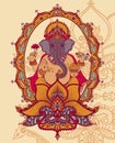 Lord Ganesha sitting in lotus and royal indian style ornament