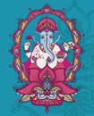 Lord Ganesha sitting in lotus and royal indian style ornament