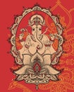 Lord Ganesha sitting in lotus and royal indian style ornament