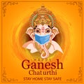 Lord Ganpati on Ganesh Chaturthi background. vector illustration. corona virus covid-19 concept