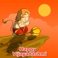 Lord Hanuman praying for Rama in Happy Dussehra background