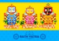 Lord Jagannath, Balabhadra and Subhadra on annual Rathayatra in Odisha festival background Royalty Free Stock Photo