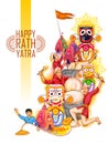 Lord Jagannath, Balabhadra and Subhadra on annual Rathayatra in Odisha festival background