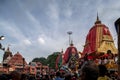 Lord Jagannatha Devi Subhadra Lord Baladeva Ã¢â¬â¢s Rath in front of Shree Jagannath Temple Puri Orissa