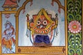 Lord Jaggnath traditional wall painting outside ruler house Raghurajpur-
