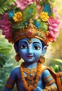 Lord krishna in blue color illustration Generative AI Royalty Free Stock Photo