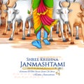 Lord Krishna in Happy Janmashtami festival background of India Royalty Free Stock Photo