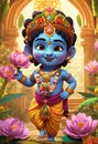 Lord krishna having pink lotus on his hand Generative AI Royalty Free Stock Photo