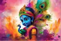 lord Krishna illustration of playing Holi, a Hindu festival