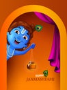 Happy Krishna Janmashtami festival India holiday. Vector illustration