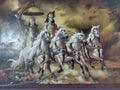 Lord of krishna painting with four horse and back seat Arjun yodha Royalty Free Stock Photo