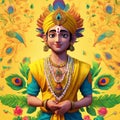 Lord krishna with peacock feathers on background Generative AI Royalty Free Stock Photo