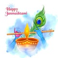 Lord Krishna playing bansuri flute in Happy Janmashtami festival background of India Royalty Free Stock Photo