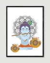 Lord Krishna playing the flute. Vector graphic illustration. Individually on a white background.