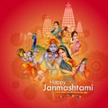 Lord Krishna and Radha on Happy Janmashtami background