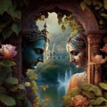 Lord Krishna Wall Poster, Lord Radha Krishna, Digital Wall Poster. AI Generated Royalty Free Stock Photo