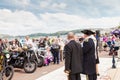 Lord Mayor addressing bikers at the end of The Motorcycle 3 day tour of Wales