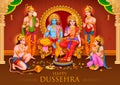 Lord Ram, Sita, Laxmana, Hanuman, Bharat and Shatrughna in Ram Darbar for Dussehra Navratri festival of India poster Royalty Free Stock Photo