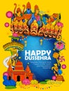 Lord Ram, Sita, Laxmana, Hanuman and Ravana in Dussehra Navratri festival of India poster