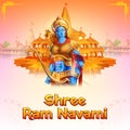 Lord Rama with bow arrow with Hindi text meaning Shree Ram Navami celebration background for religious holiday of India